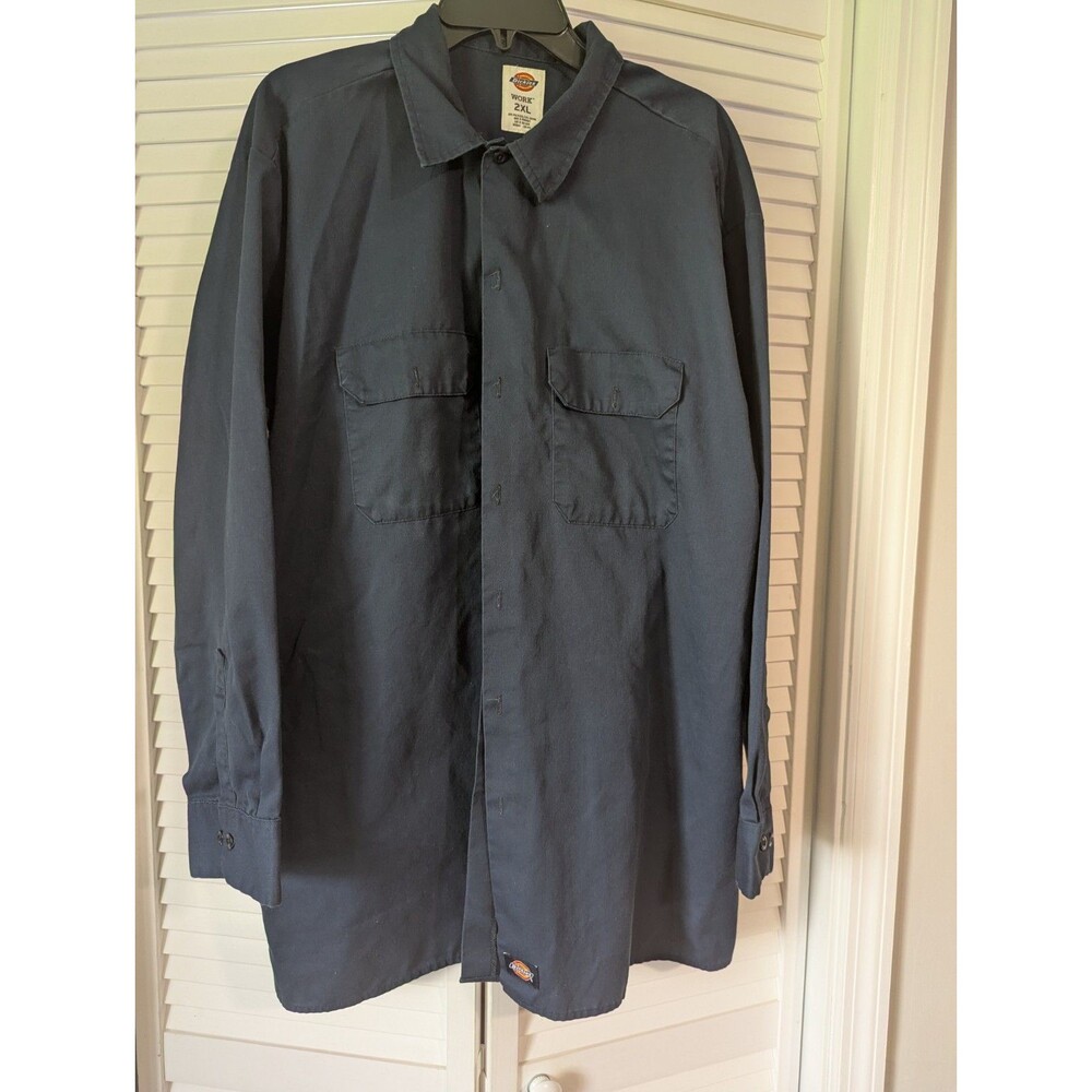 Dickies Men's 2XL Dark Navy Long Sleeve Work Shirt Button Up Workwear